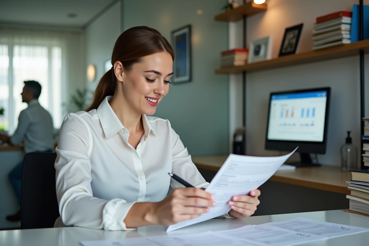 Responsable d'agence de ménage étudiant un document de tarification dans un bureau professionnel