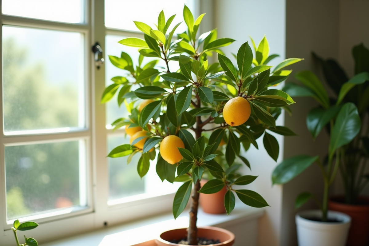 Citronnier en pot près d