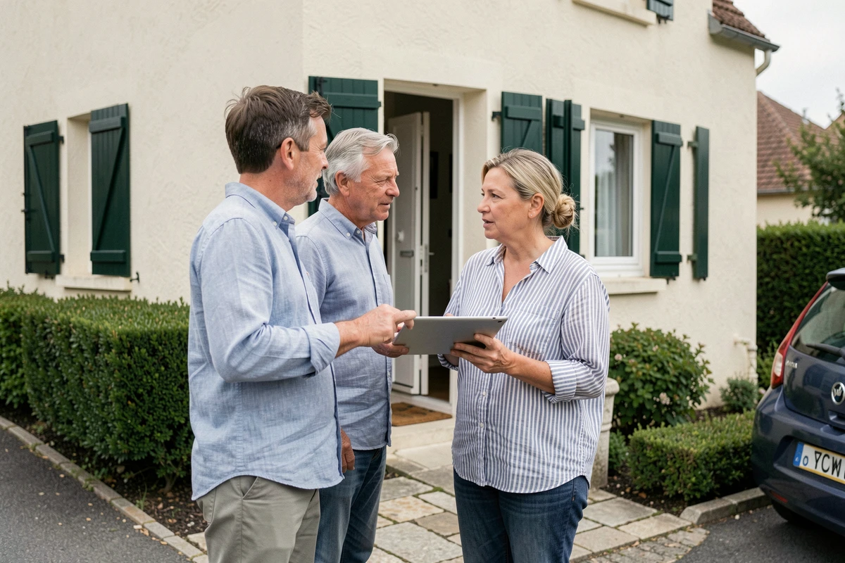 Couple de propriétaires discutant de leur assurance habitation GMF avec un conseiller