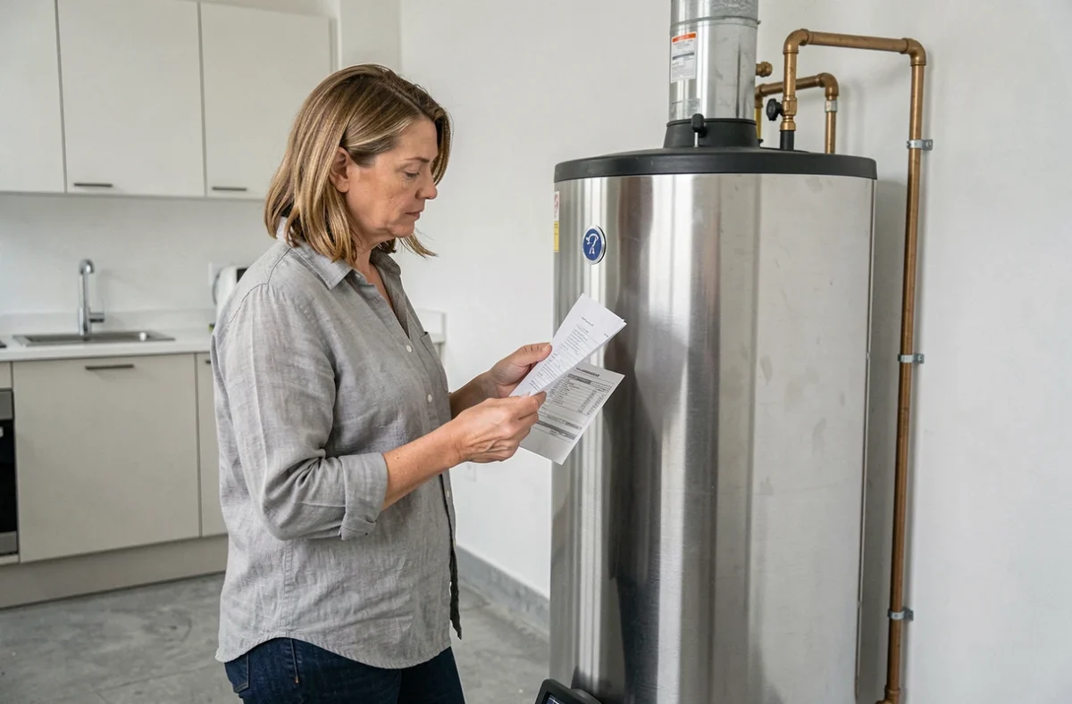 Propriétaire évaluant le coût d'un kit chauffe-eau solaire thermique dans sa maison