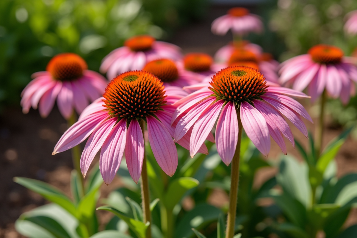 Fleurs d Echinacea en pleine floraison dans un jardin ensoleille