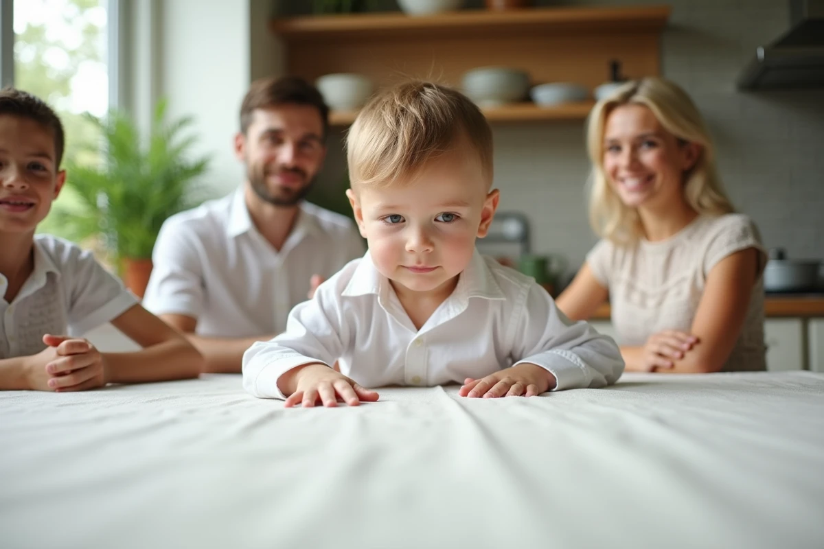 Enfant regardant le linge de table propre et sans tache