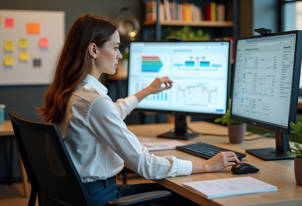 Jeune femme utilisant un logiciel de gestion de projets