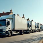 Camion de demenagement géant stationné dans une rue résidentielle