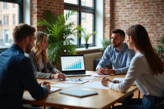 Groupe de professionnels discutant d'une feuille de route