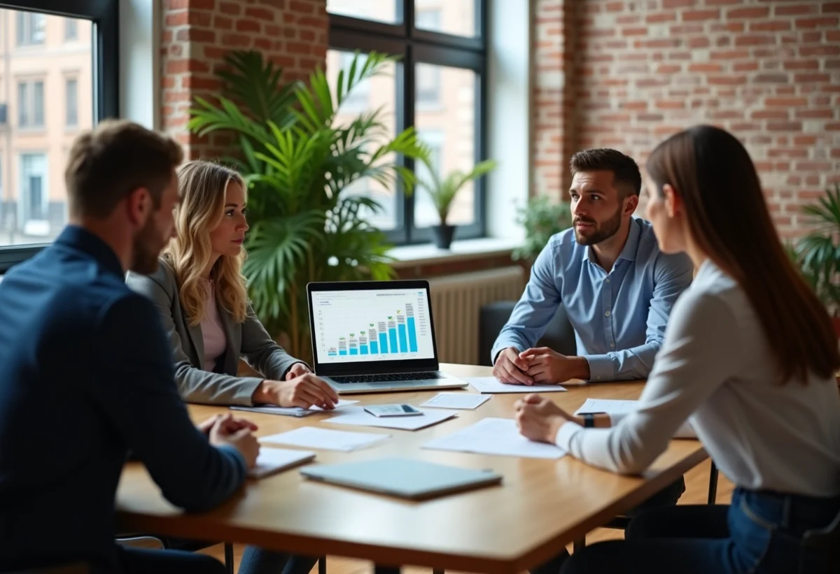 Groupe de professionnels discutant d'une feuille de route