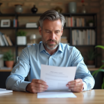 Homme d'affaires lisant un contrat de location à Paris