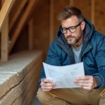 Ingénieur en isolation bois en pleine étude sur chantier