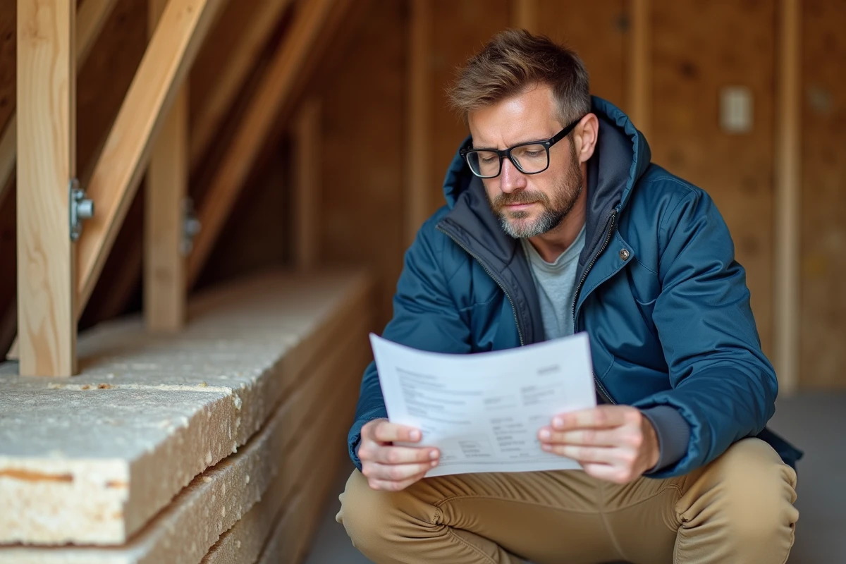 Ingénieur en isolation bois en pleine étude sur chantier