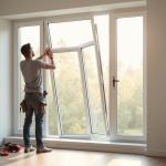 Installation d'une fenetre PVC blanche dans un salon lumineux