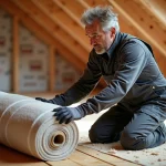 Ouvrier couvreur examinant l'isolant TRISO Noir dans un grenier