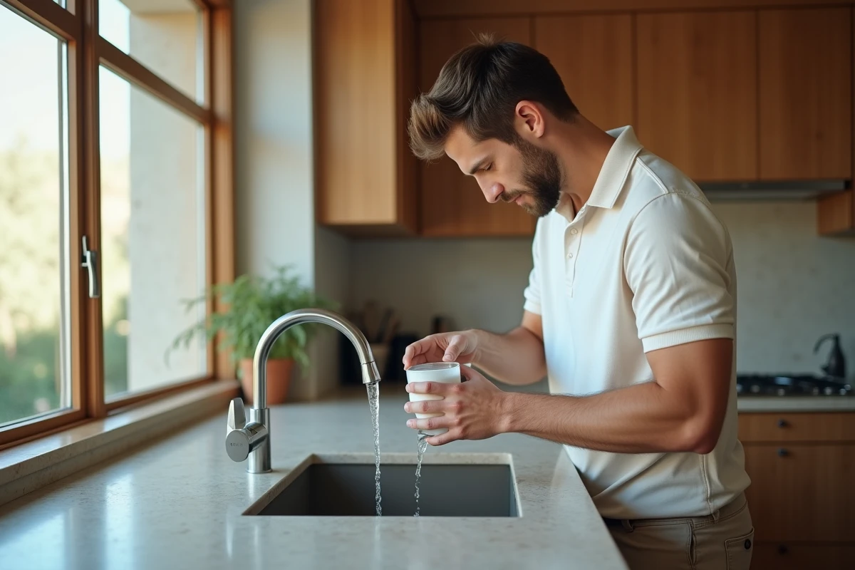 Jeune homme remplissant un verre d