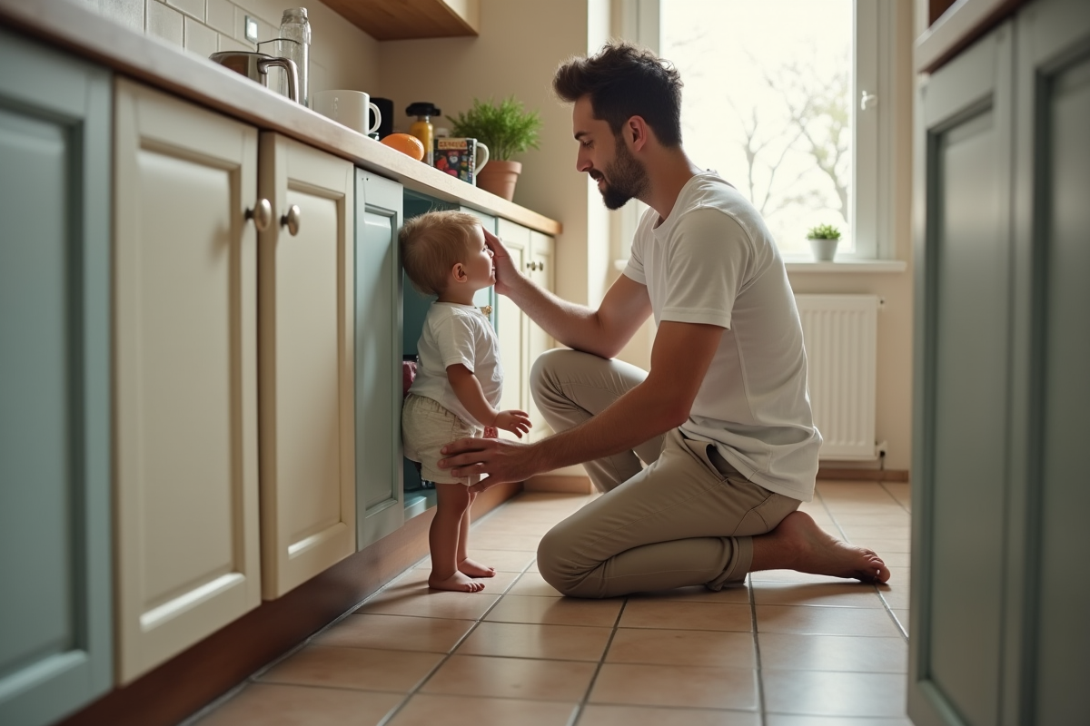 Père montrant à son enfant la stabilité d