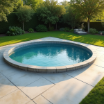 Piscine hors sol moderne sur dalle en béton propre et lisse