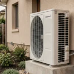 Pompe à chaleur air-eau monobloc installée sur la façade extérieure d'une maison individuelle