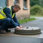 Technicien en extérieur vérifiant une couverture en béton