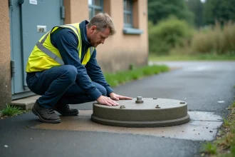 Technicien en extérieur vérifiant une couverture en béton