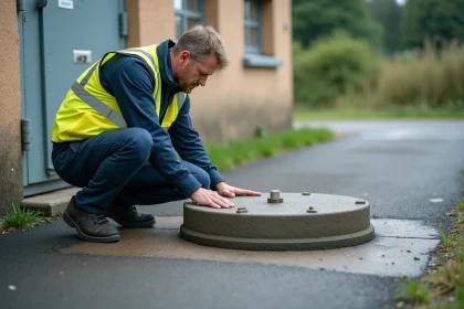 Technicien en extérieur vérifiant une couverture en béton